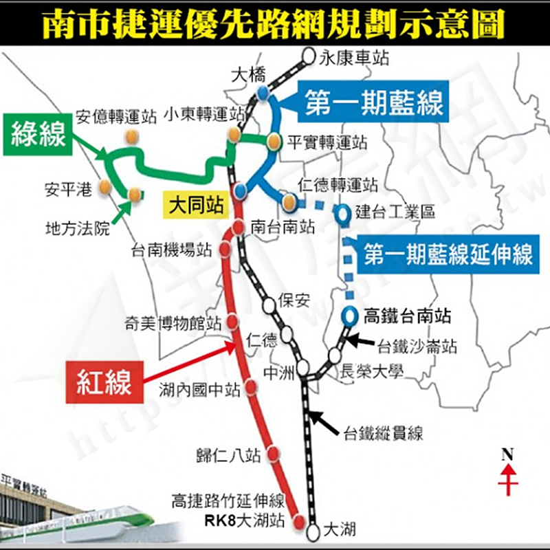 【台南发展】 台南捷运蓝绿红三线优先路网